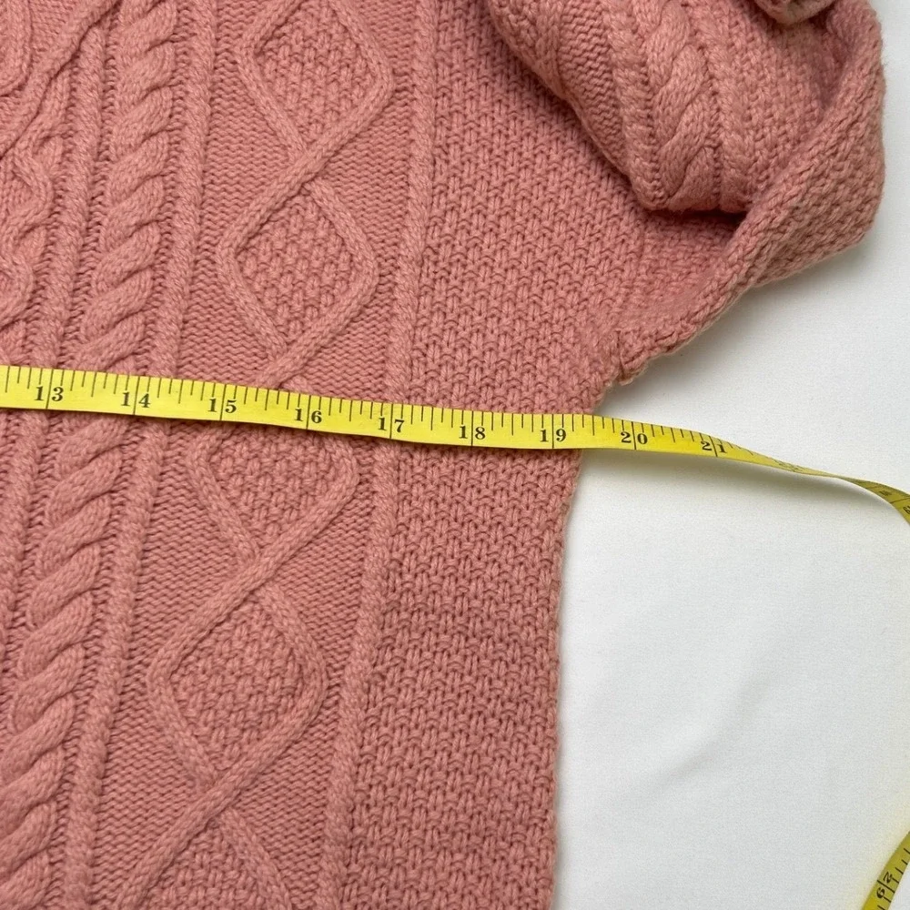 J. Crew Womens Cable Knit Tunic Wool Blend Sweater Rose Pink Size S Fisherman - Picture 7 of 10